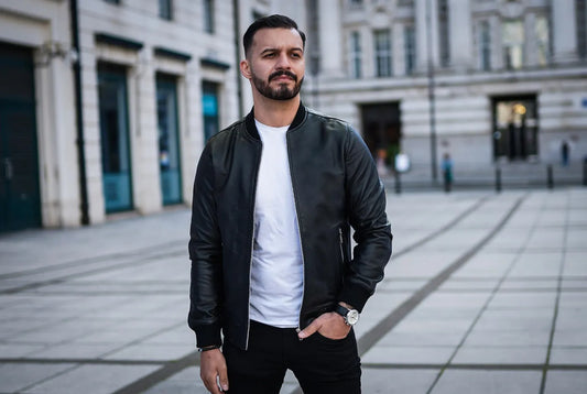 Style Meets Ruggedness in a Men's Leather Bomber Jacket