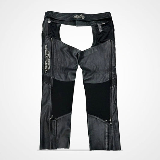 Men's genuine leather motorcycle chaps compared with full motorcycle leather riding pants