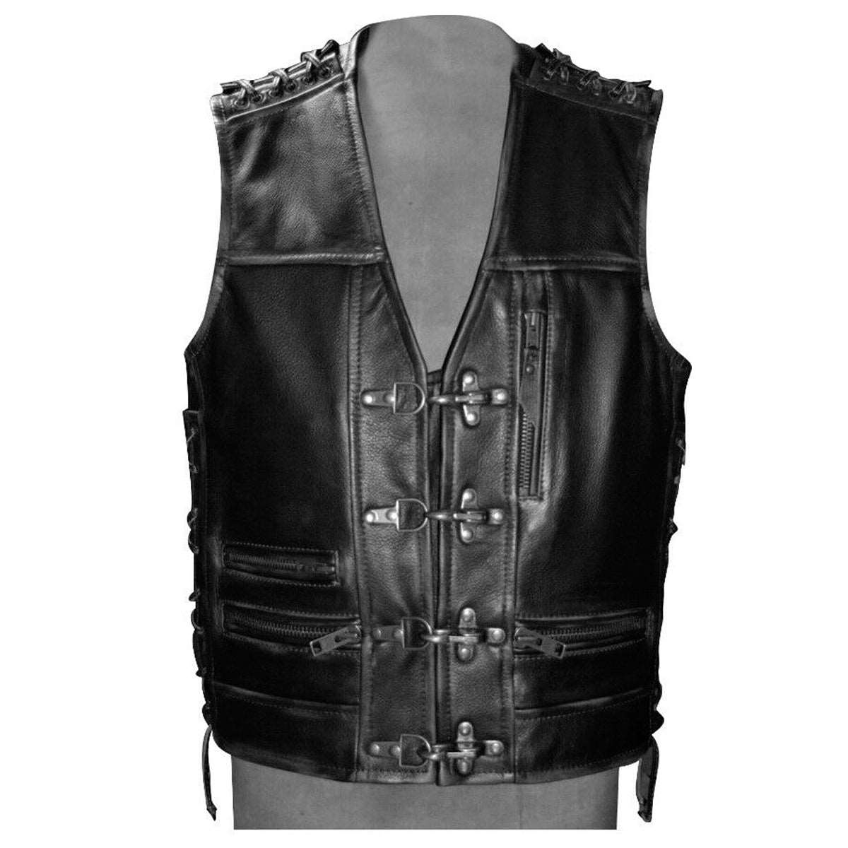 Classic Black Leather Motorcycle Vest