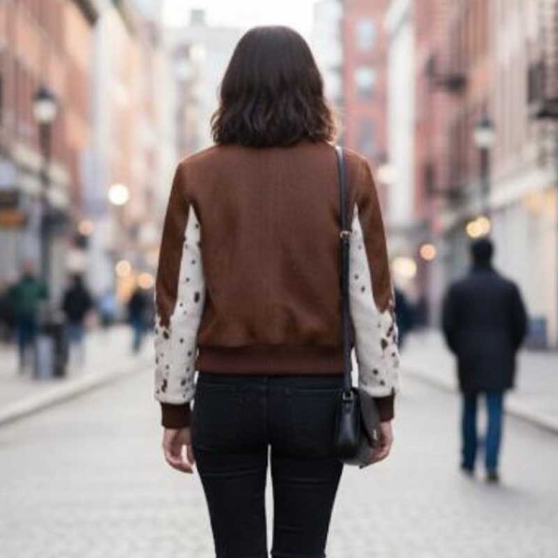 100% genuine hair-on cowhide bomber featuring durable YKK zipper and ribbed trim for women