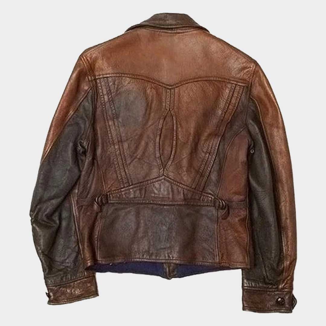 1920s Vintage D Pocket Wax Distressed Leather Jacket for Men