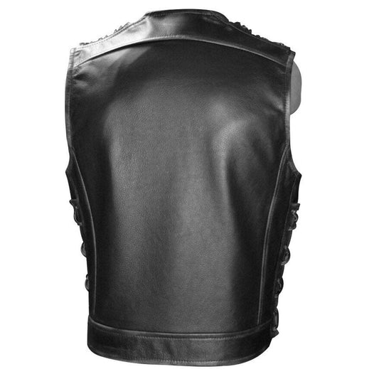 Classic Black Leather Motorcycle Vest
