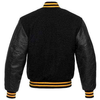 Black Wool Real Leather Sleeves Varsity Jacket