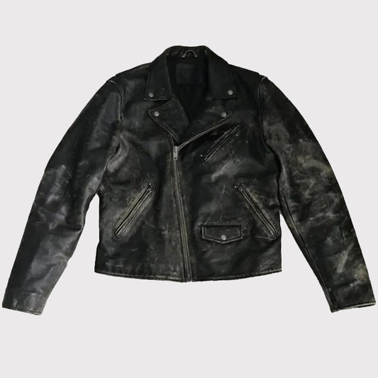 90s Distressed Black Biker Leather Jacket