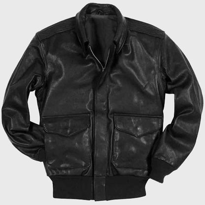 Classic A-2 Flight Bomber Black Leather Jacket