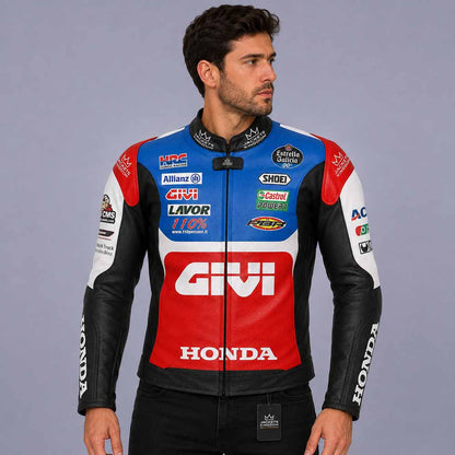 Men's Alex Marquez Honda MotoGP leather racing jacket with CE armor
