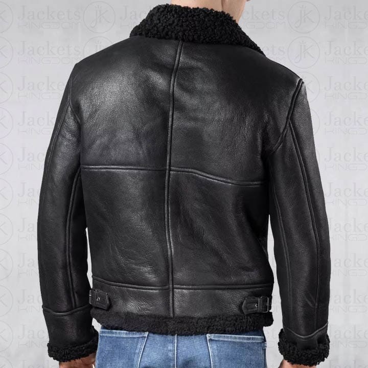 Men Aviator B3 Shearling Leather Jacket in Black