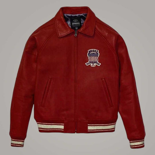 Avirex American flight lambskin leather bomber jacket front view by Jackets Kingdom