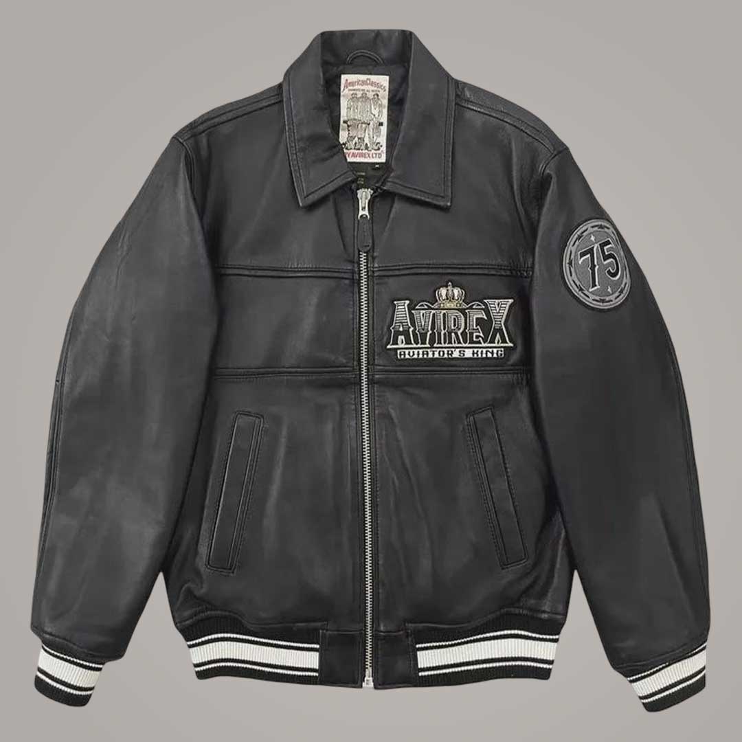 Avirex Aviator King 75 sheepskin leather bomber jacket front view by Jackets Kingdom