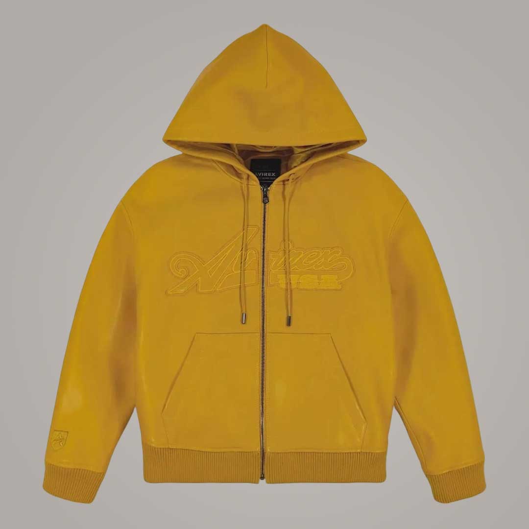 Avirex Yellow Nappa Leather Flight Jacket Hoodie | Shop Now
