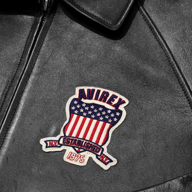 Men’s Avirex USA Black Leather Bomber Jacket with Patch
