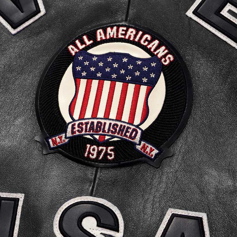 Men’s Avirex USA Black Leather Bomber Jacket with Patch