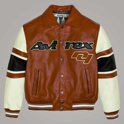Avirex brown sheepskin leather flight bomber jacket front view by Jackets Kingdom