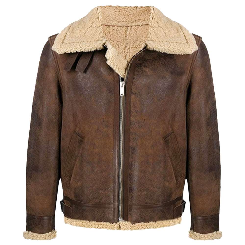 B3 Vintage Shearling Bomber Wax Leather Jacket