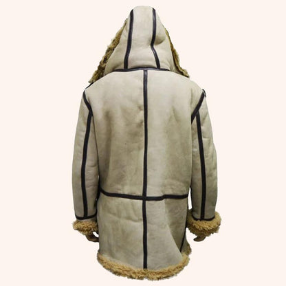 B7 Real Sheepskin Bomber Jacket Coat with Hood - Bomber Coats