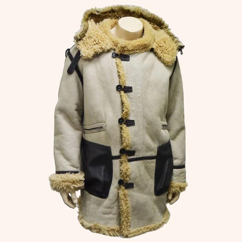 B7 Real Sheepskin Bomber Jacket Coat with Hood - Bomber Coats