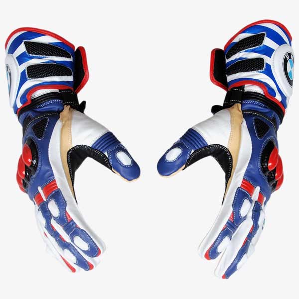 BMW Motorrad Cowhide Leather Racing Gloves with Carbon Fiber Knuckle Protection