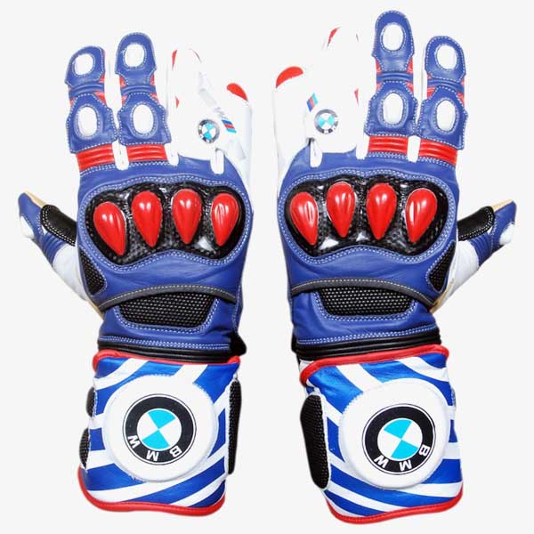 BMW Motorrad Cowhide Leather Racing Gloves with Carbon Fiber Knuckle Protection