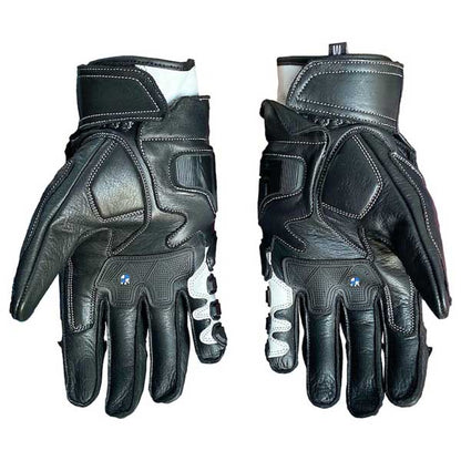 BMW Motorrad racing leather gloves in black white red and blue colorway by Jackets Kingdom