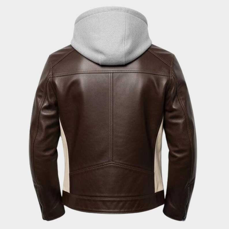Back view of handmade two tone leather biker jacket for men by Jackets Kingdom