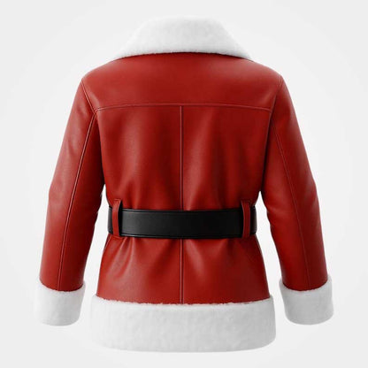 Back view of mens holiday red leather jacket displaying expert hand-stitched craftsmanship by Jackets Kingdom