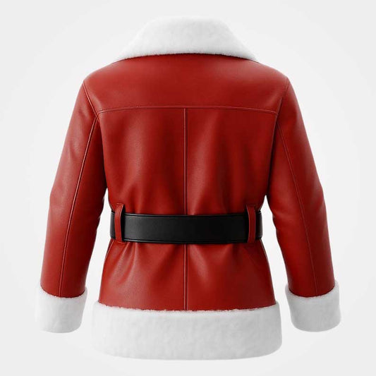 Back view of mens holiday red leather jacket displaying expert hand-stitched craftsmanship by Jackets Kingdom