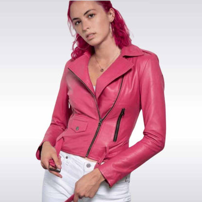 Barbie Pink Leather Moto Jacket for Women