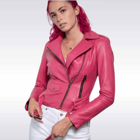 Barbie Pink Leather Moto Jacket for Women