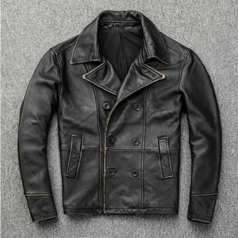 Black Distressed Vintage Motorcycle Cafe Racer Jacket
