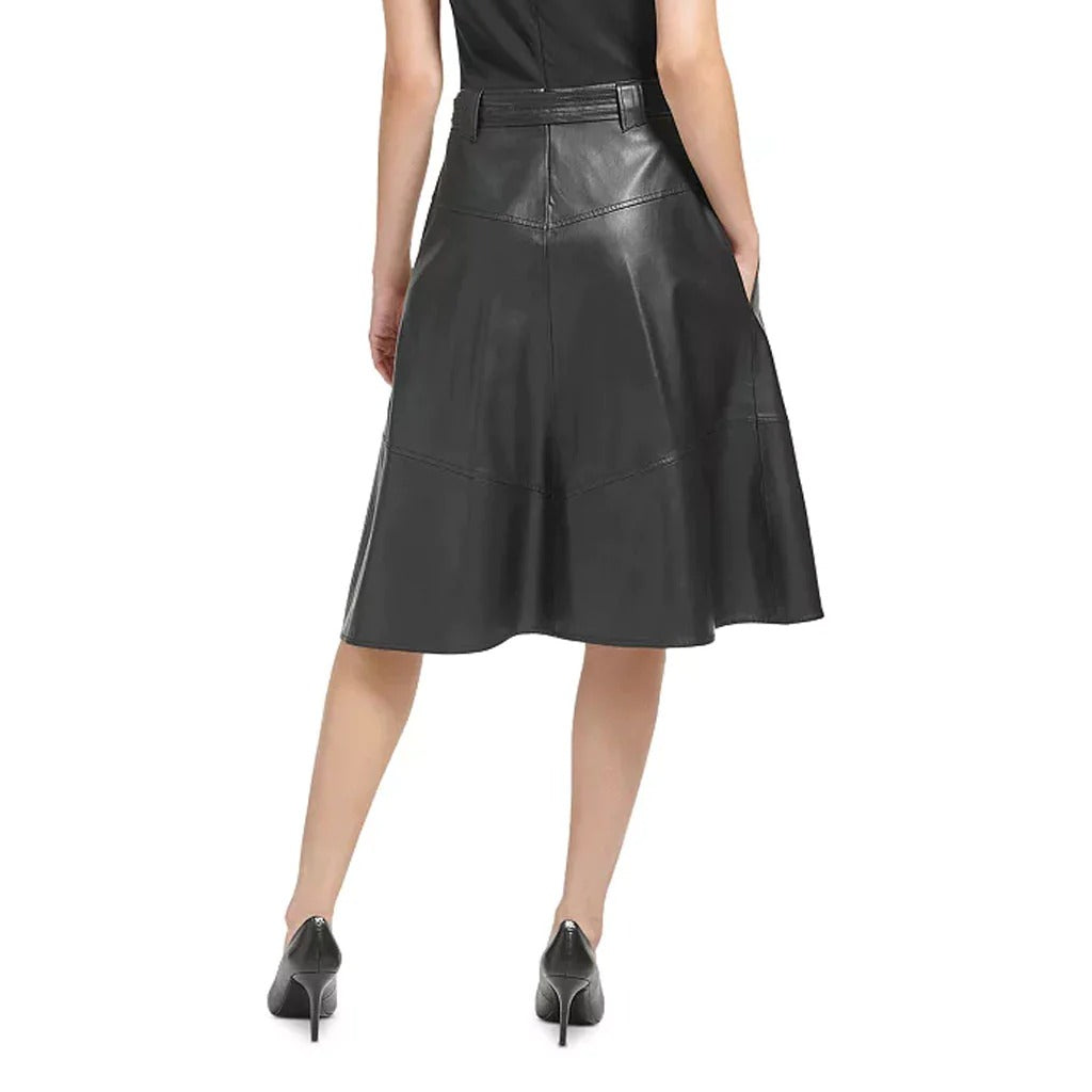 Black Leather A-Line Skirt for Women