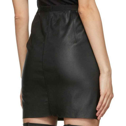 Black Leather Mini Skirt with Side Slit