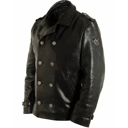 Black Leather Pea Coat