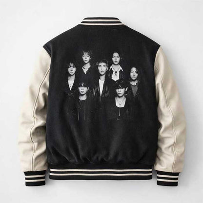 Black BTS World Tour 2026 Wool and Leather Bomber Jacket