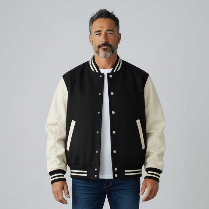 Black BTS World Tour 2026 Wool and Leather Bomber Jacket
