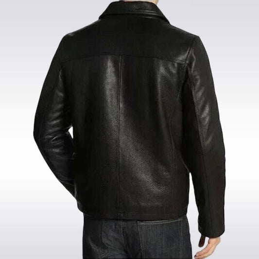 Black Cafe Racer Leather Jacket