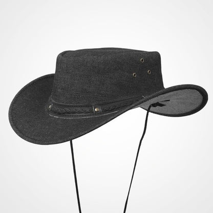 Black Denim Cowboy Hat with Braided Leather Band