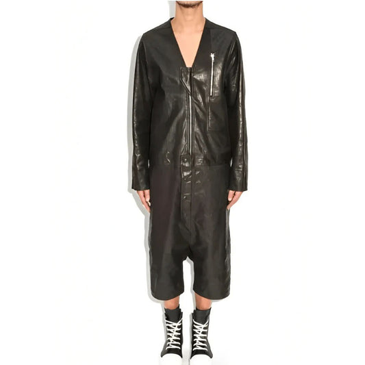 Black Leather Jumpsuit for Men