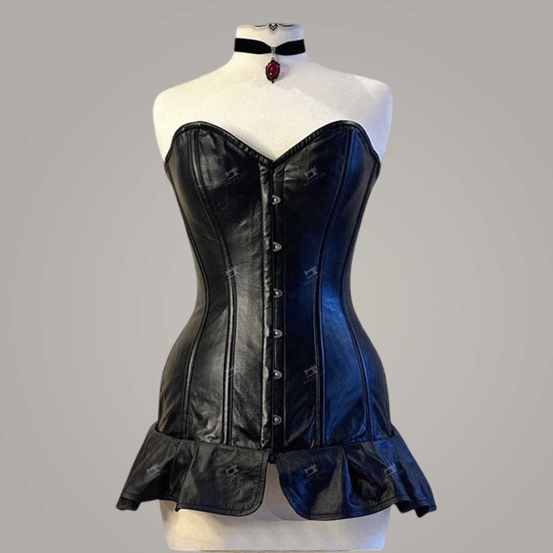 Black Leather Longline Corset Dress Steel Boned Gothic Alternative Wear