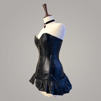 Black Leather Longline Corset Dress Steel Boned Gothic Alternative Wear