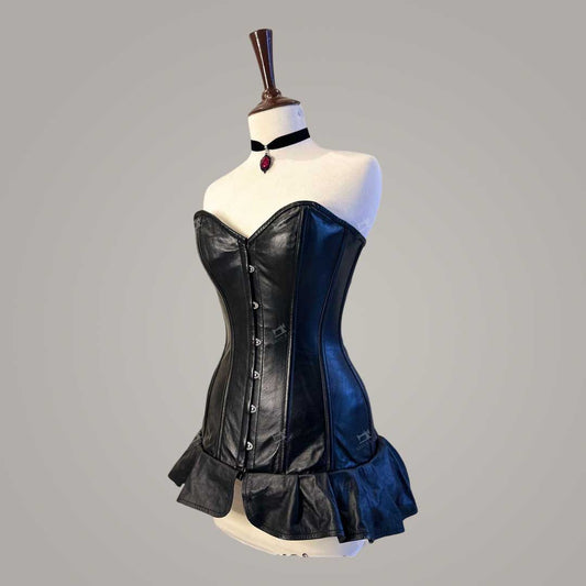 Black Leather Longline Corset Dress Steel Boned Gothic Alternative Wear