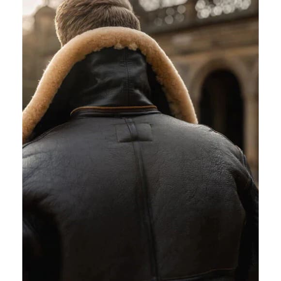 Black Men's Aviator Fur Sheepskin Leather Jacket