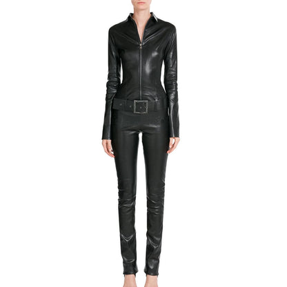 Black Leather Jumpsuit for Women