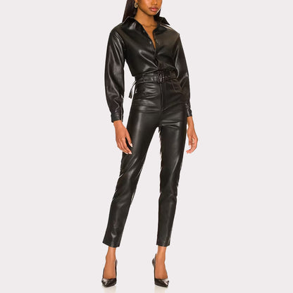Black Women's Leather Jumpsuit