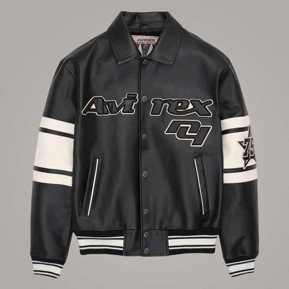 Black and White Brooklyn Letterman Leather Jacket Front View by Jackets Kingdom