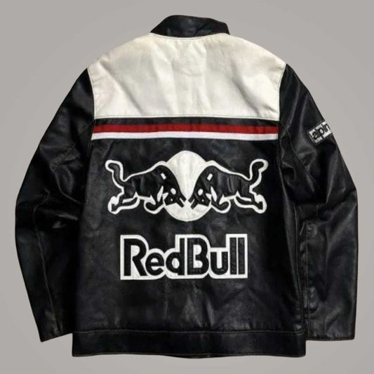 Black and white cowhide racing biker jacket by Jackets Kingdom