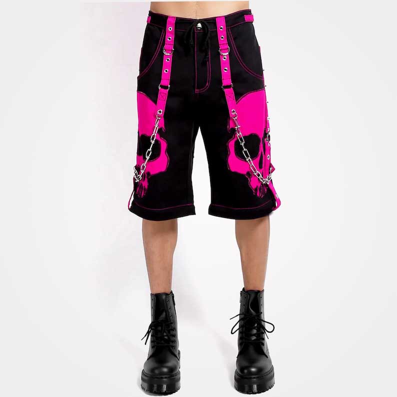 Black cyberpunk pants with removable chain links and mesh pockets by Jackets Kingdom