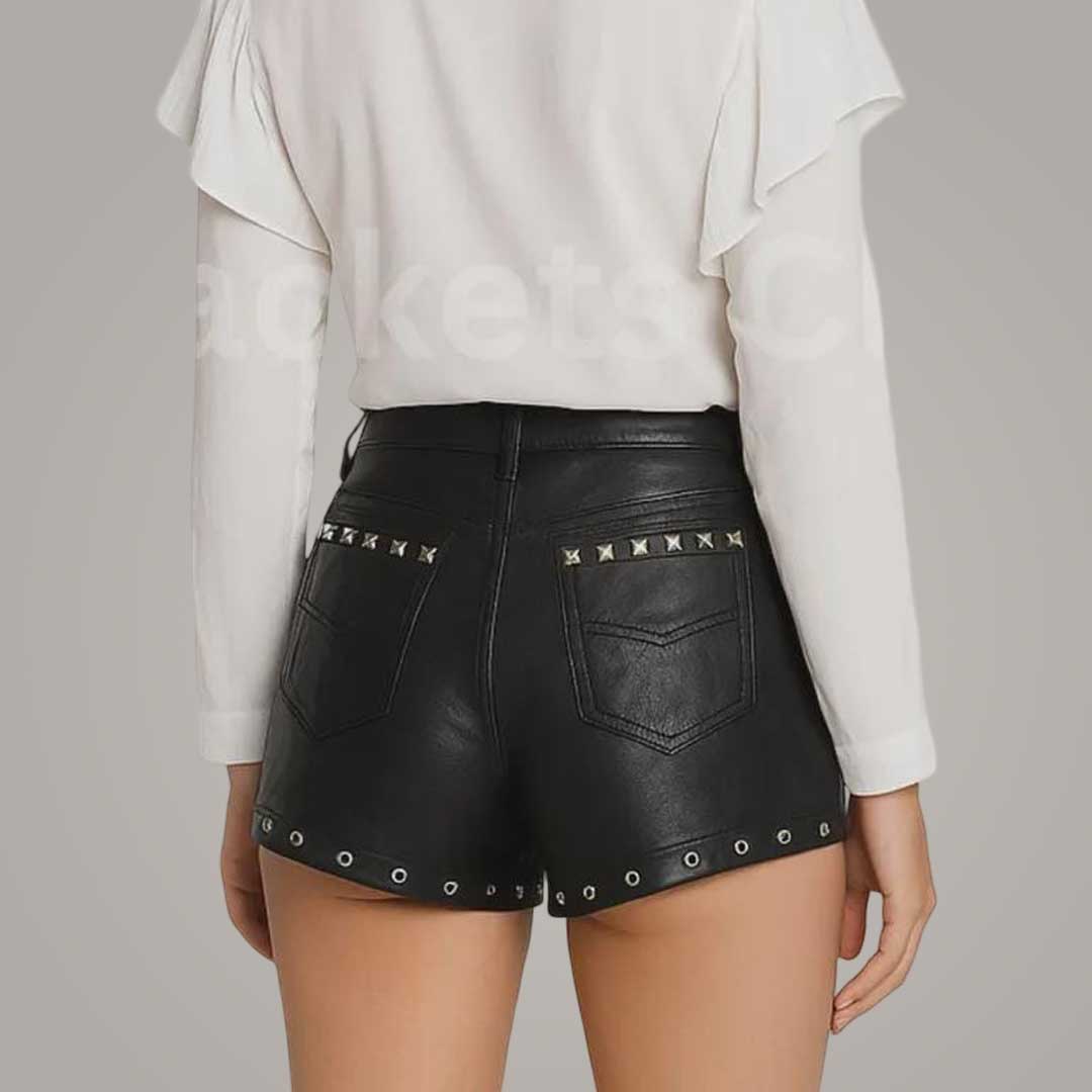 Black punk goth leather festival shorts by Jackets Kingdom