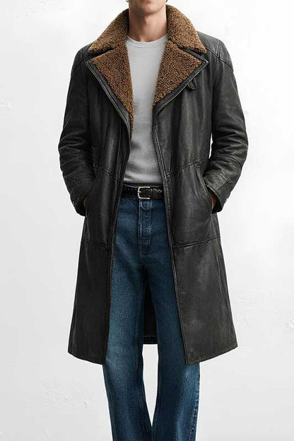 Blade Runner 2049 Officer K Sherpa Collar Leather Trench Coat