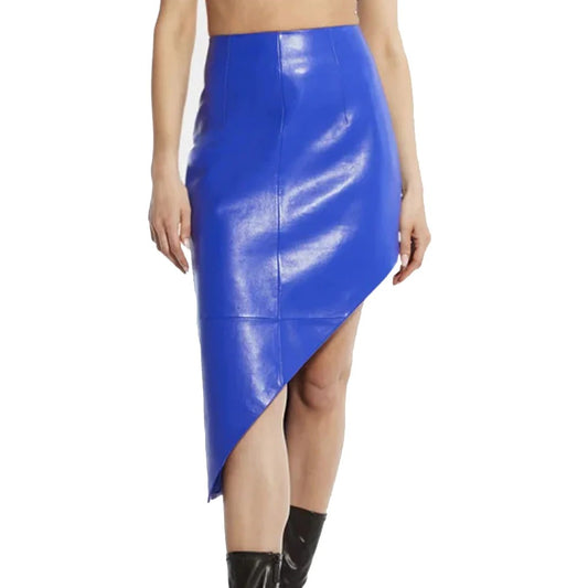 Blue Leather Skirt For Women