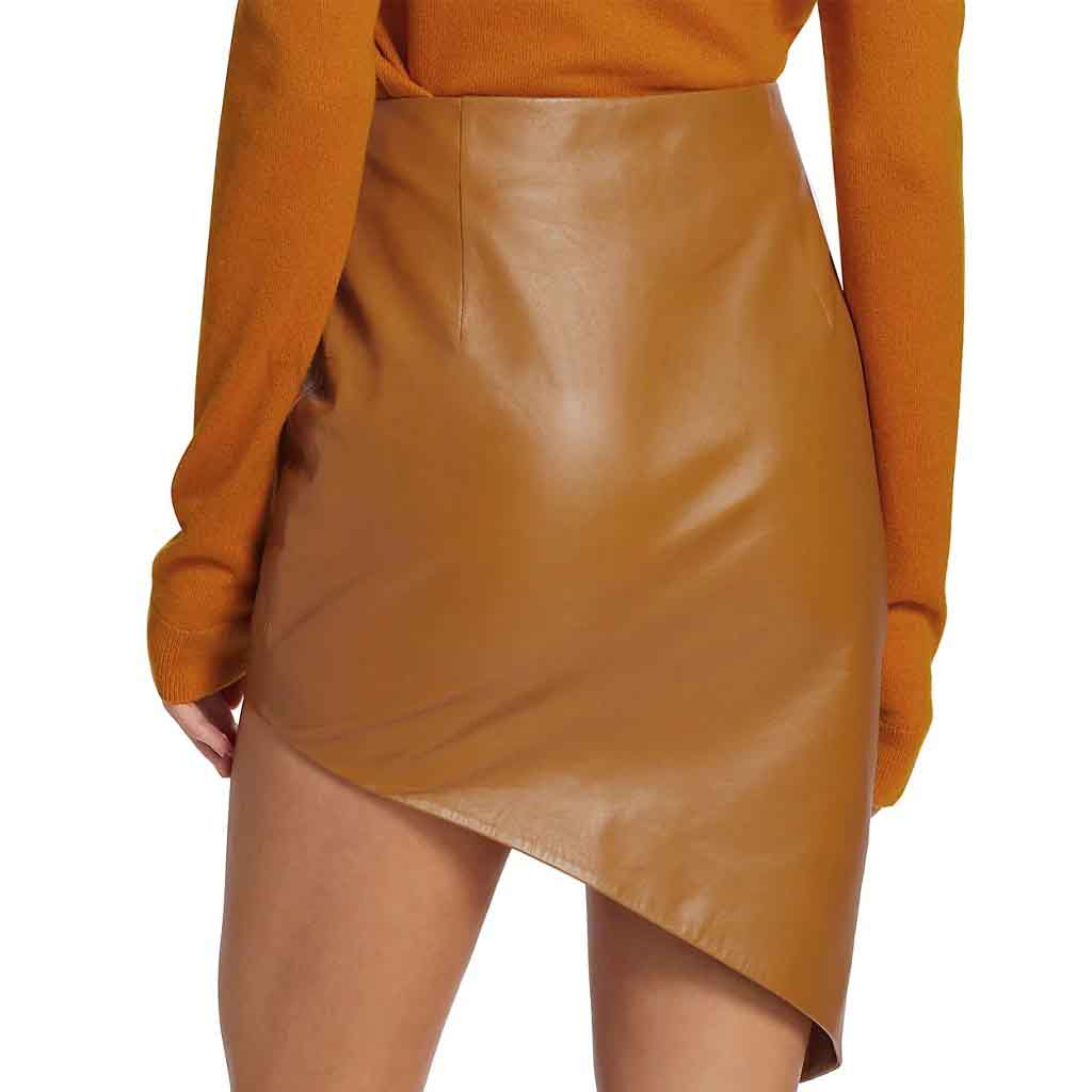 Brown Wrap Style Women Genuine Leather Skirt